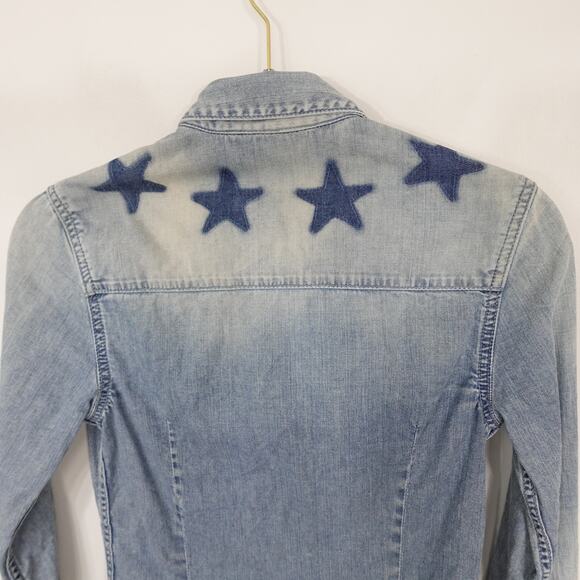 Givenchy Blue Denim Washed Star Chambray Pearl Snap Button Down Shirt 36 US 4 - Picture 8 of 16